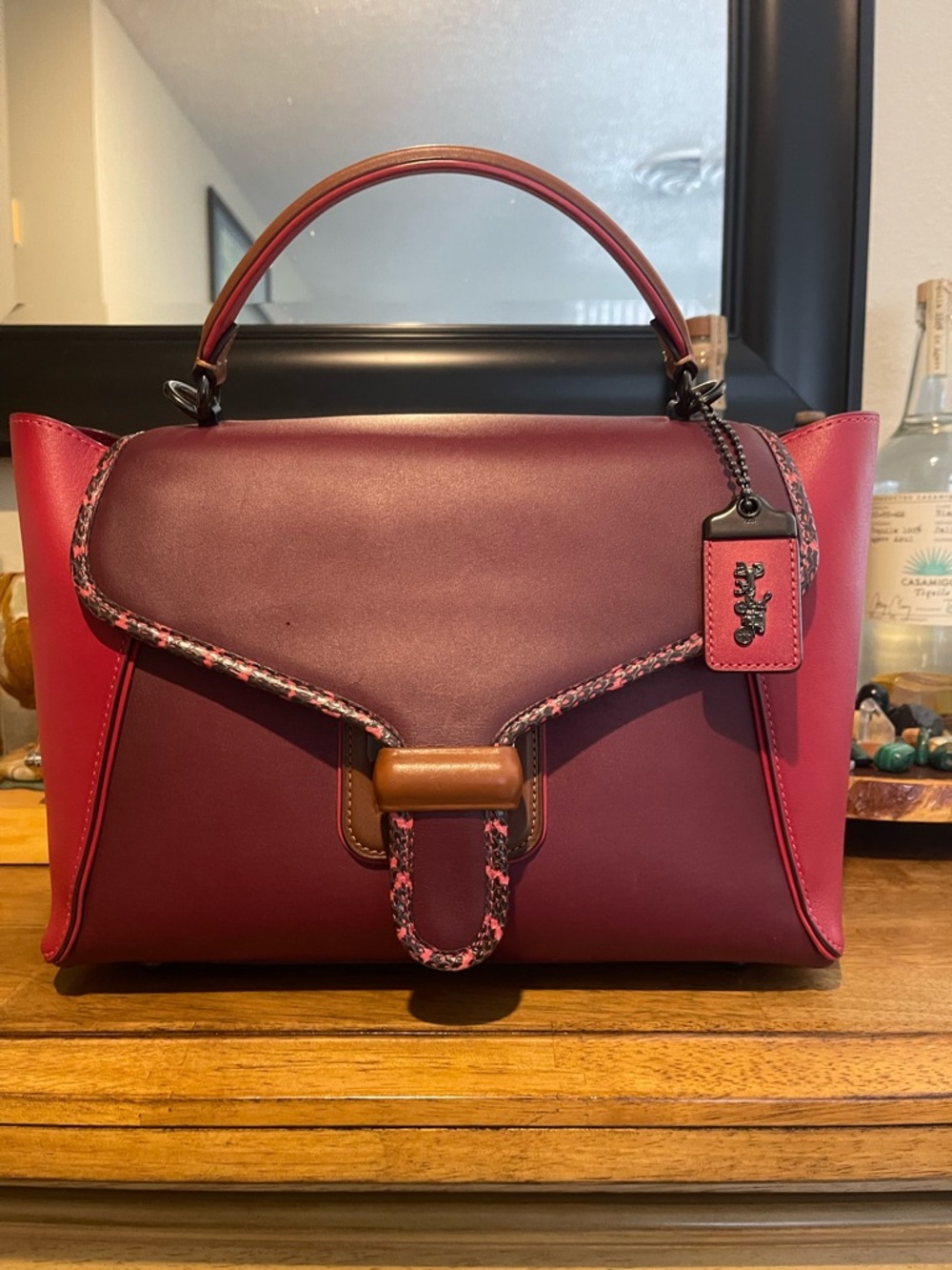 Preloved Coach Women's Top-Handle Satchel in Burgundy and Pink